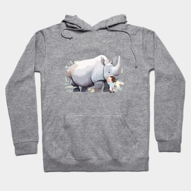 Cute Rhinoceros Animal Loving Cuddle Embrace Children Kid Tenderness Hoodie by Cubebox